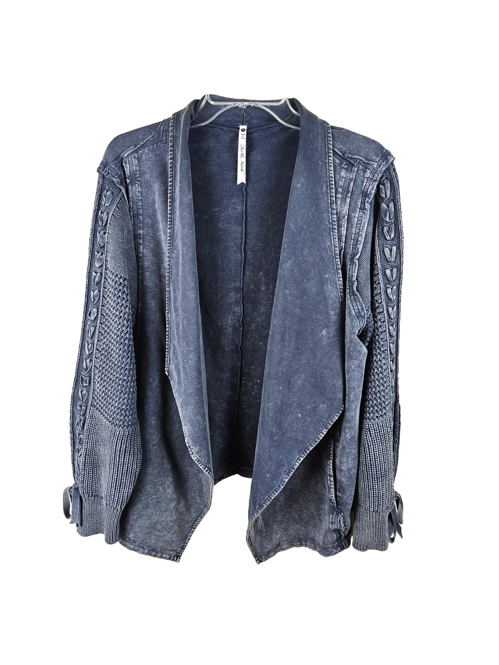 Leo & Nicole Cardigan womens sz XXL blue Mineral Wash Sleeve Lace Up Open